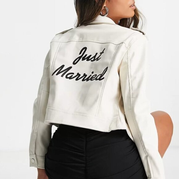 Barneys New York Jackets & Blazers - Barney’s Originals Faux Leather Just Married Ecru Jacket - Size 12